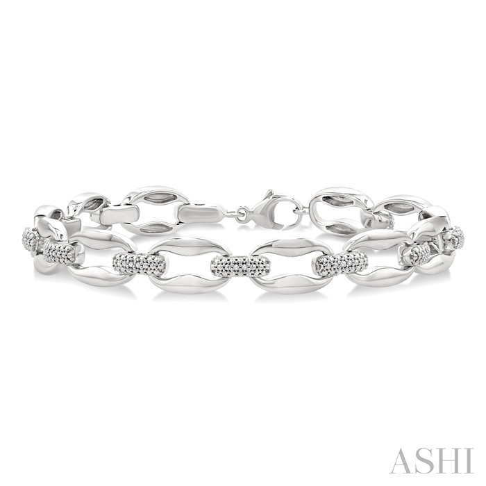 Silver Bold Oval Shape Link Diamond Fashion Bracelet