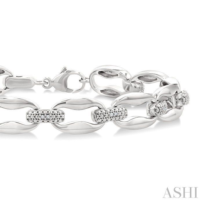 Silver Bold Oval Shape Link Diamond Fashion Bracelet