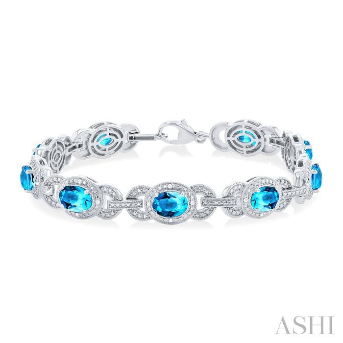 SILVER OVAL SHAPE GEMSTONE & DIAMOND BRACELET