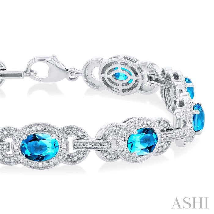 Silver Oval Shape Gemstone & Diamond Bracelet-2