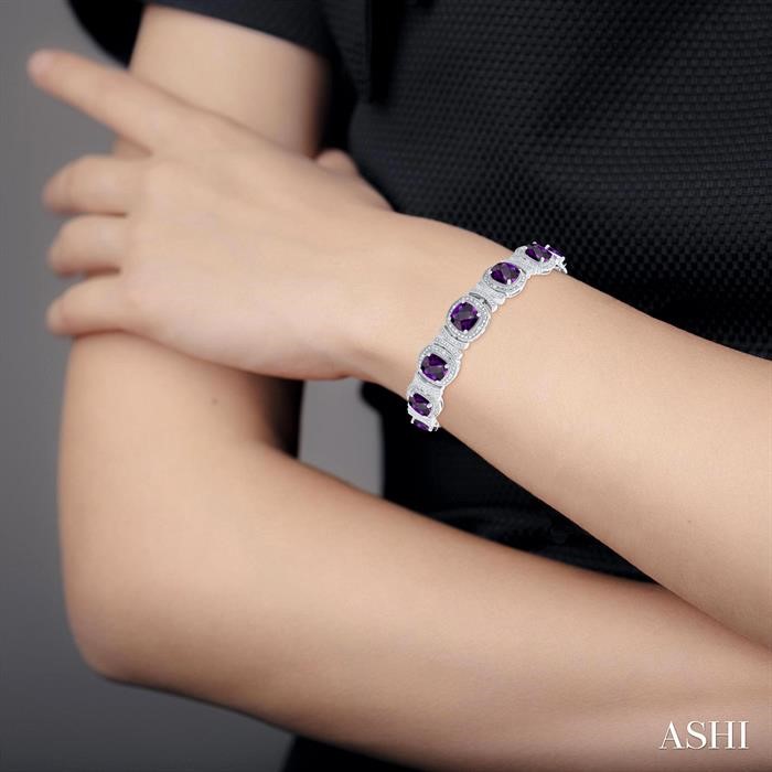 Silver Cushion Shape Gemstone & Diamond Bracelet-4