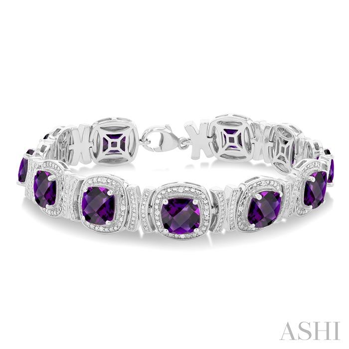 Silver Cushion Shape Gemstone & Diamond Bracelet