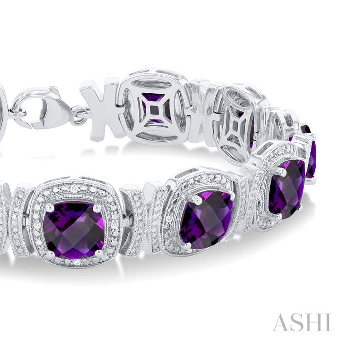 Silver Cushion Shape Gemstone & Diamond Bracelet-2