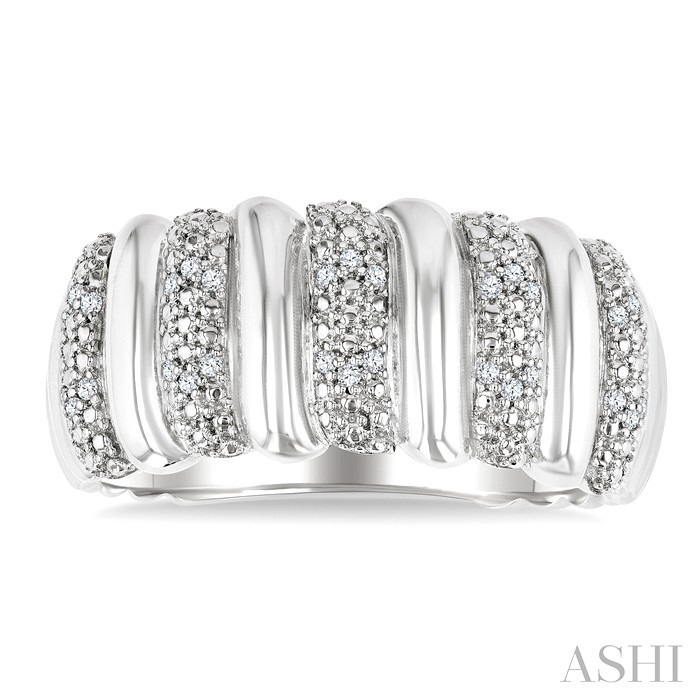 Silver Bold Ribbed Diamond Wide Band