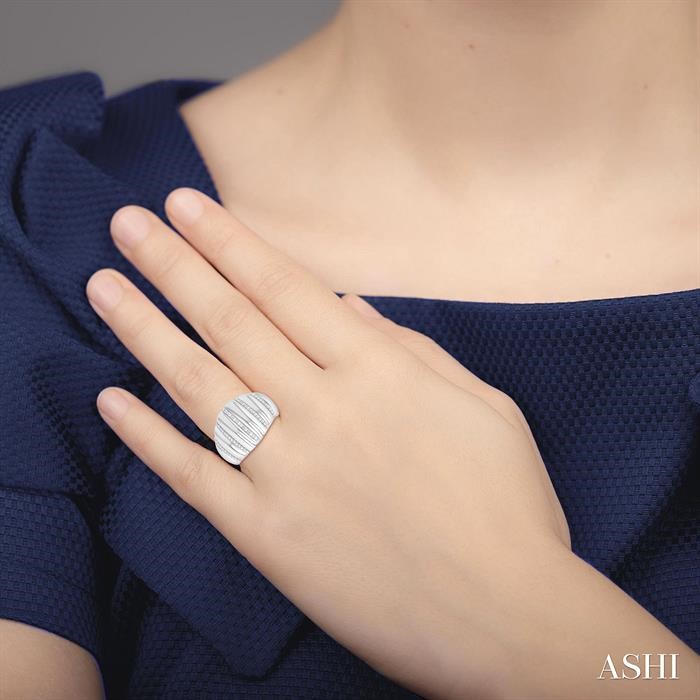Silver Bold Ribbed Diamond Fashion Wide Band