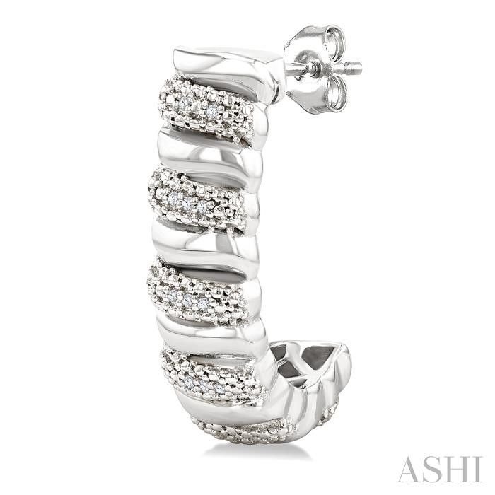 Silver Bold Ribbed Diamond Half Hoop Earrings