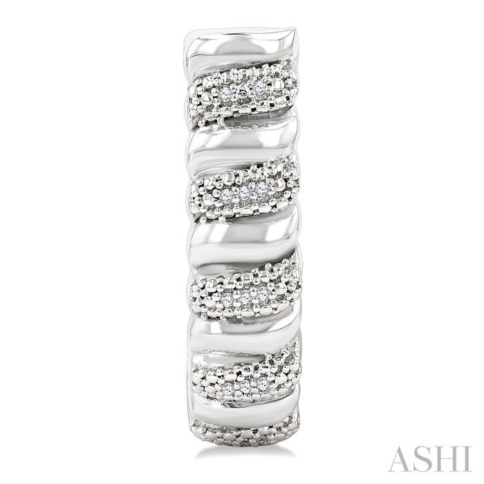 Silver Bold Ribbed Diamond Half Hoop Earrings