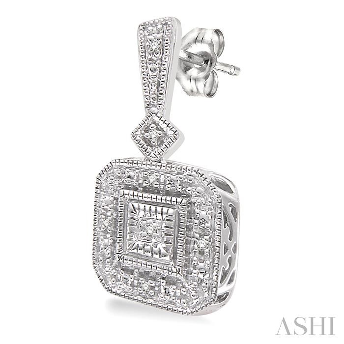 Silver Cushion Shape Diamond Earrings-3