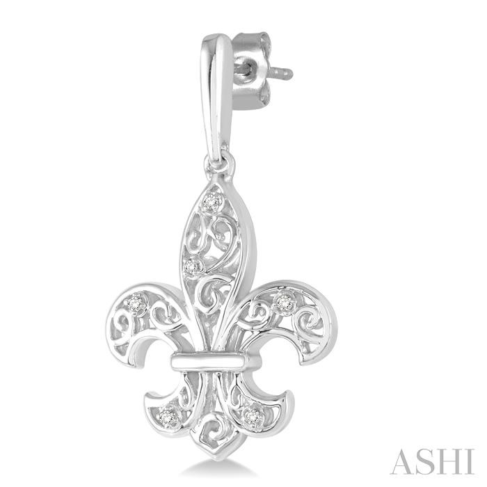 Silver Fleur De Lis Diamond Earrings-3