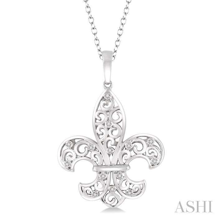 SILVER FLEUR DE LIS DIAMOND PENDANT