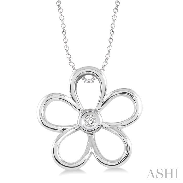 SILVER FLOWER SHAPE DIAMOND FASHION PENDANT