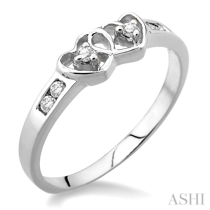 SILVER TWIN HEART SHAPE 2 STONE DIAMOND FASHION RING