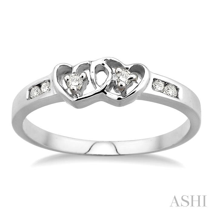 Silver Twin Heart Shape 2 Stone Diamond Fashion Ring-2