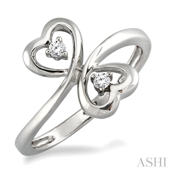 Silver Twin Heart Shape 2 Stone Diamond Fashion Ring