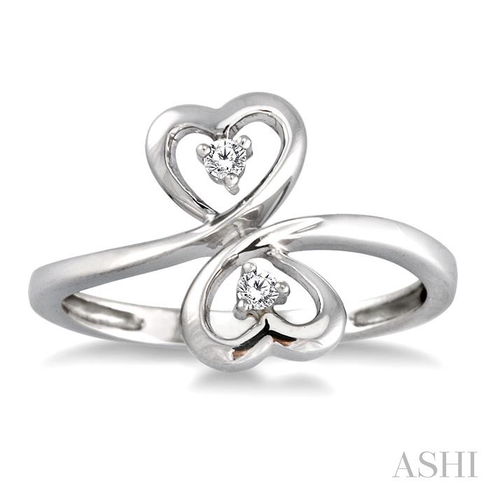 Silver Twin Heart Shape 2 Stone Diamond Fashion Ring-2
