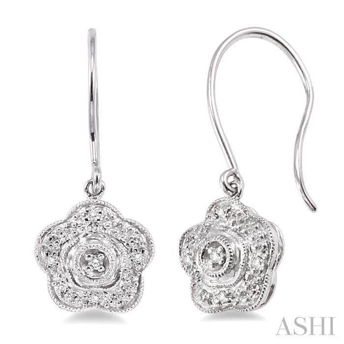 SILVER FLOWER DIAMOND FASHION EARRINGS