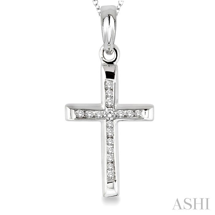 Silver Cross Channel Set Diamond Fashion Pendant-3