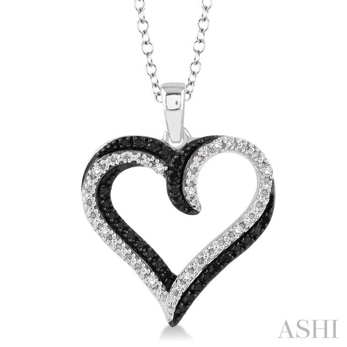 SILVER HEART SHAPE BLACK DIAMOND FASHION PENDANT