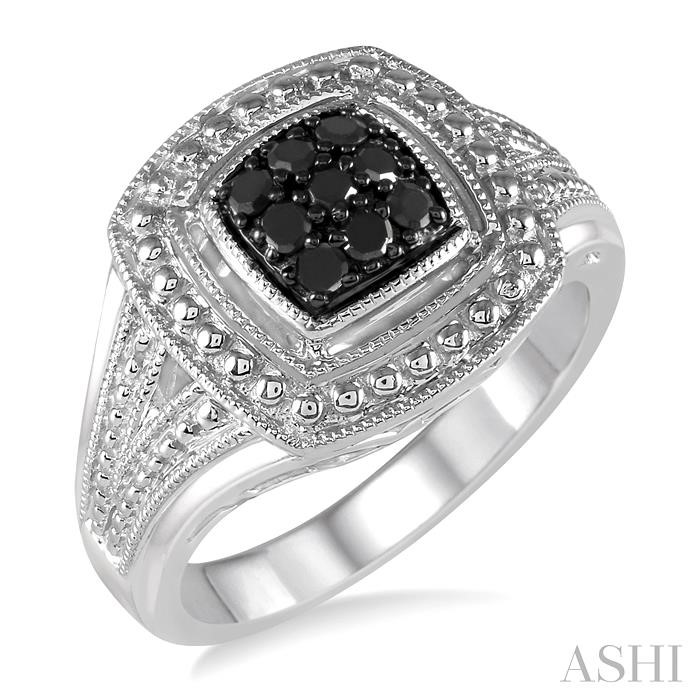 SILVER CUSHION SHAPE BLACK DIAMOND FASHION RING