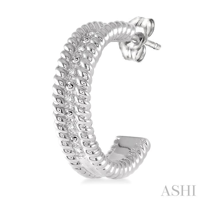 Silver Rope Diamond Half Hoop Earrings-3