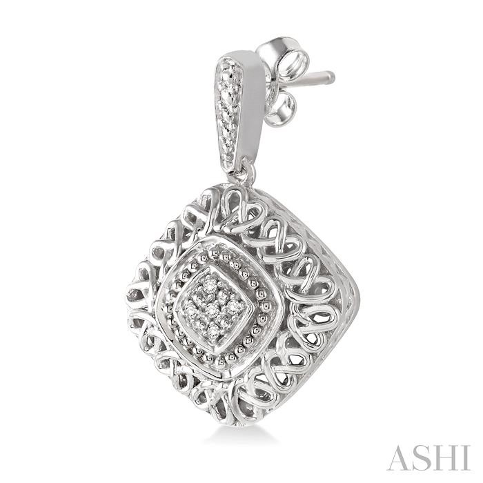 Silver Cushion Shape Diamond Earrings-3