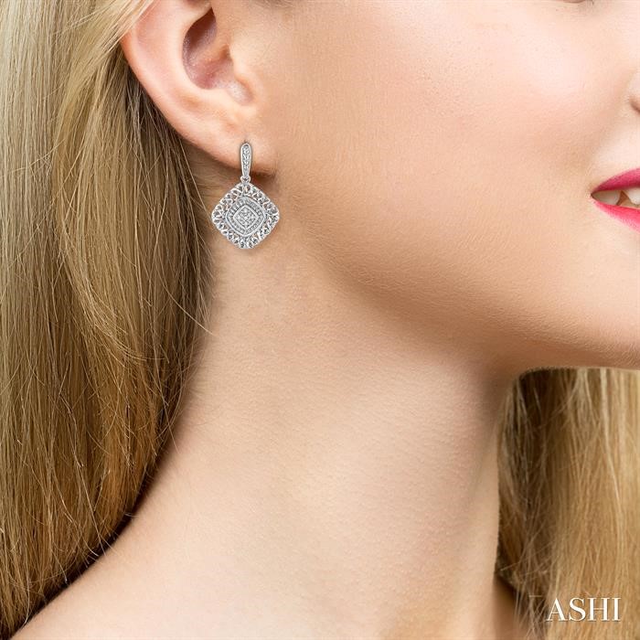 Silver Cushion Shape Diamond Earrings-4