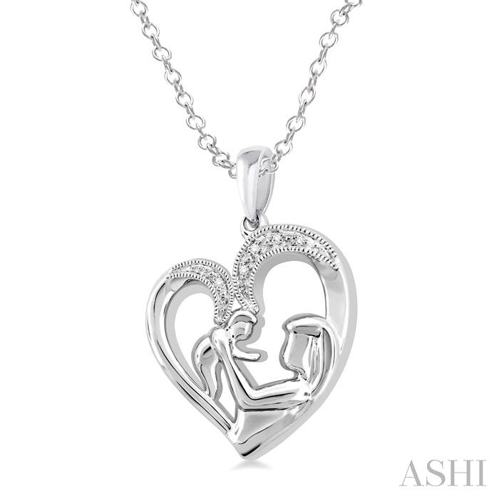 Silver Heart Shape Mom & Child Diamond Fashion Pendant-2