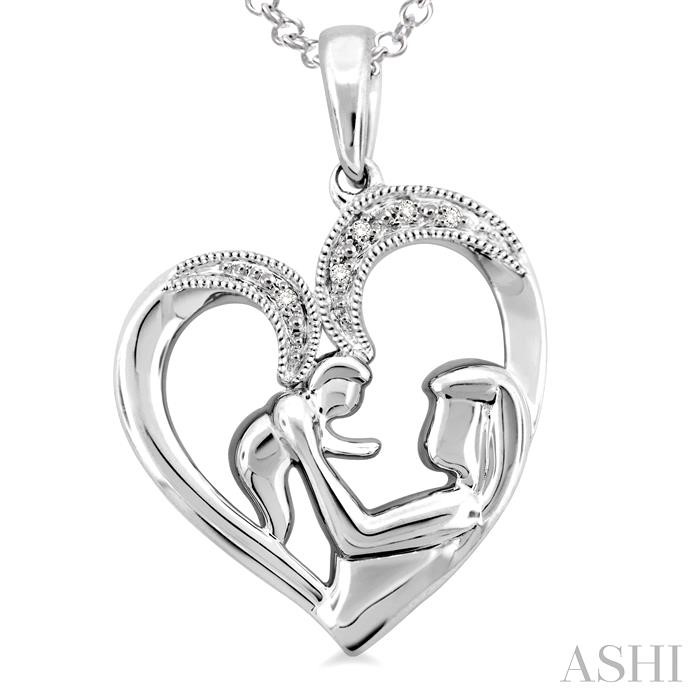 Silver Heart Shape Mom & Child Diamond Fashion Pendant-3