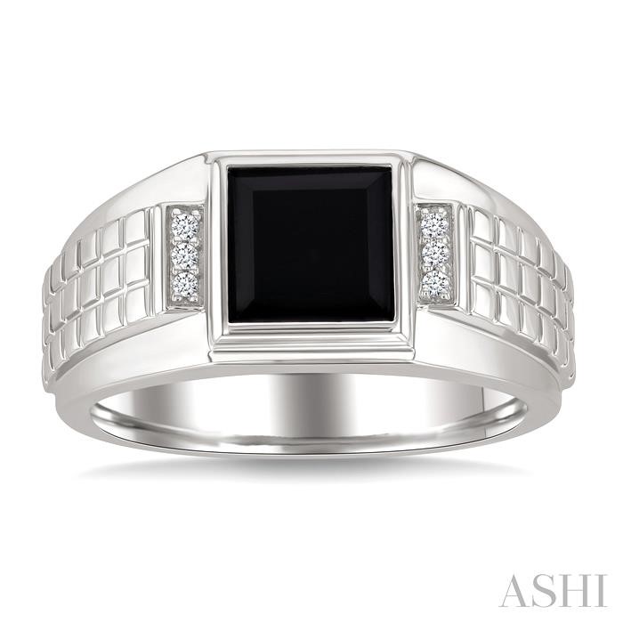 Silver Princess Shape Men's Onyx Diamond Ring-2