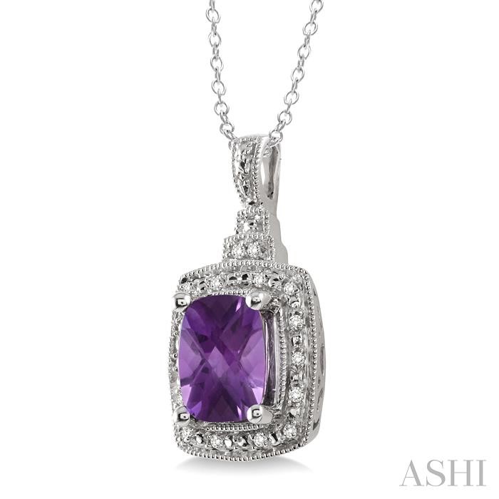 Silver Cushion Shape Gemstone & Diamond Pendant-2
