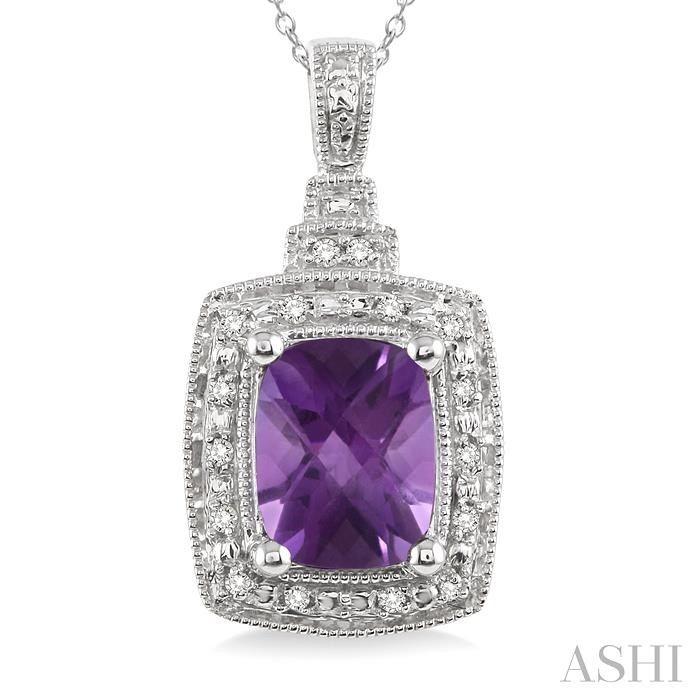Silver Cushion Shape Gemstone & Diamond Pendant-3