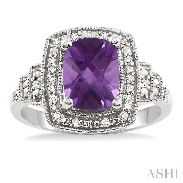 Silver Cushion Shape Gemstone & Diamond Ring-2