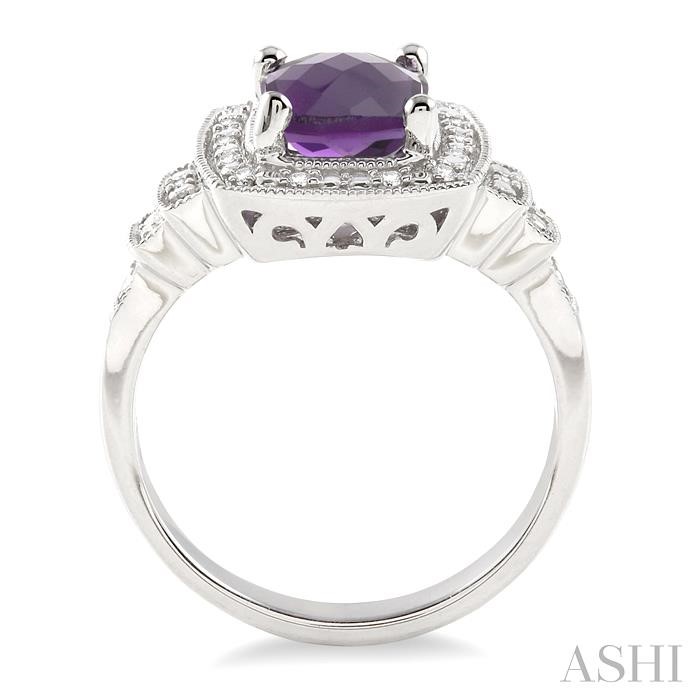 Silver Cushion Shape Gemstone & Diamond Ring-3