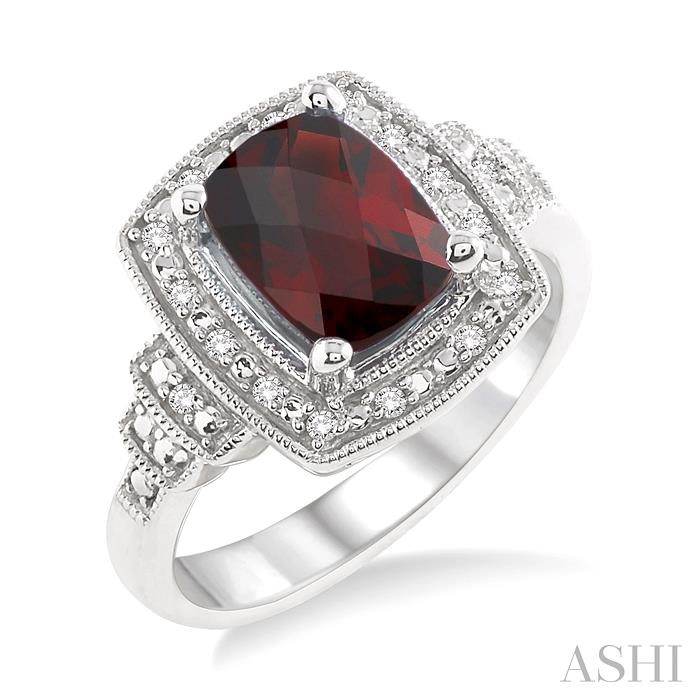 SILVER CUSHION SHAPE GEMSTONE & DIAMOND RING