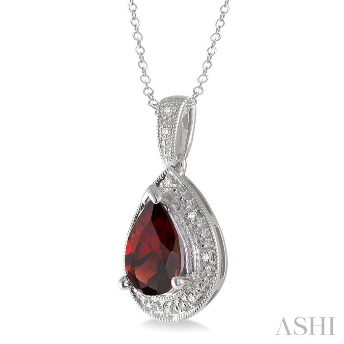 Silver Pear Shape Gemstone & Diamond Pendant-2