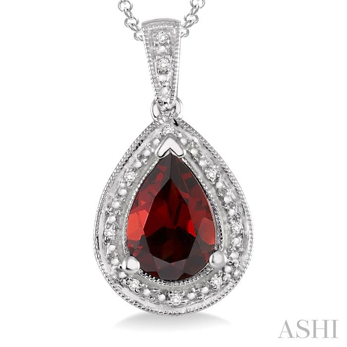 Silver Pear Shape Gemstone & Diamond Pendant-3