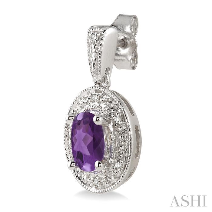 Silver Oval Shape Gemstone & Diamond Earrings-3