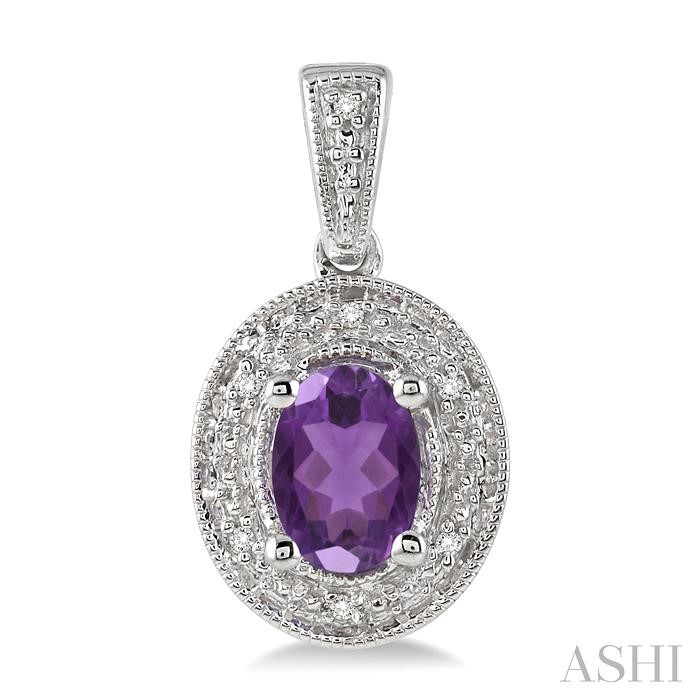 Silver Oval Shape Gemstone & Diamond Earrings-2