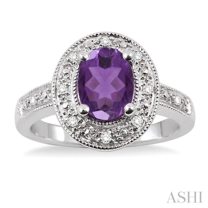 Silver Oval Shape Gemstone & Diamond Ring-2