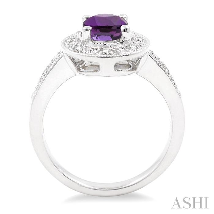 Silver Oval Shape Gemstone & Diamond Ring-3