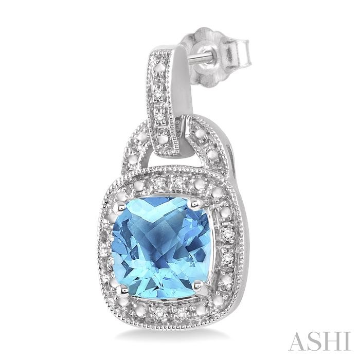Silver Cushion Shape Gemstone & Diamond Earrings-3