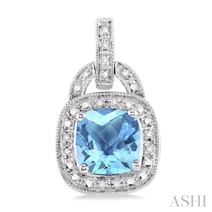 Silver Cushion Shape Gemstone & Diamond Earrings-2