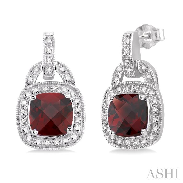 SILVER CUSHION SHAPE GEMSTONE & DIAMOND EARRINGS