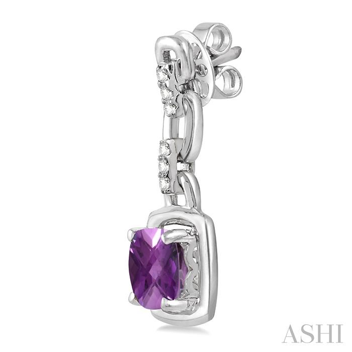 Silver Cushion Shape Gemstone & Diamond Earrings-3