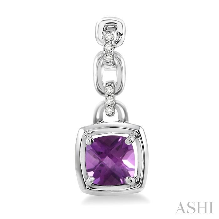 Silver Cushion Shape Gemstone & Diamond Earrings-2