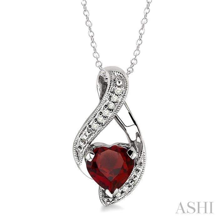 SILVER HEART SHAPE GEMSTONE & DIAMOND FASHION PENDANT