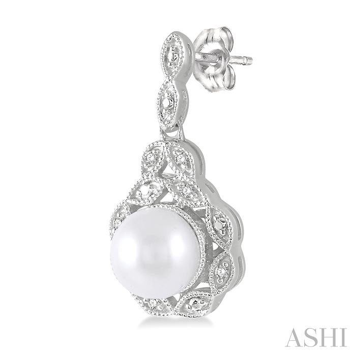 Silver Pearl & Diamond Earrings-3