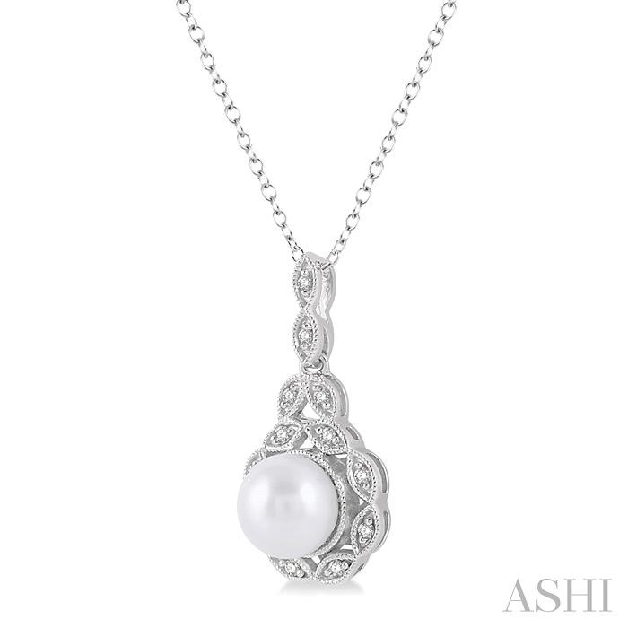 Silver Pearl & Halo Diamond Pendant-2
