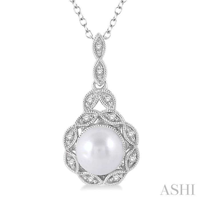 Silver Pearl & Halo Diamond Pendant-3