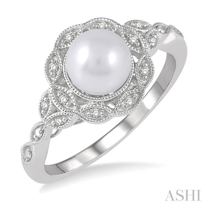 SILVER PEARL & DIAMOND RING